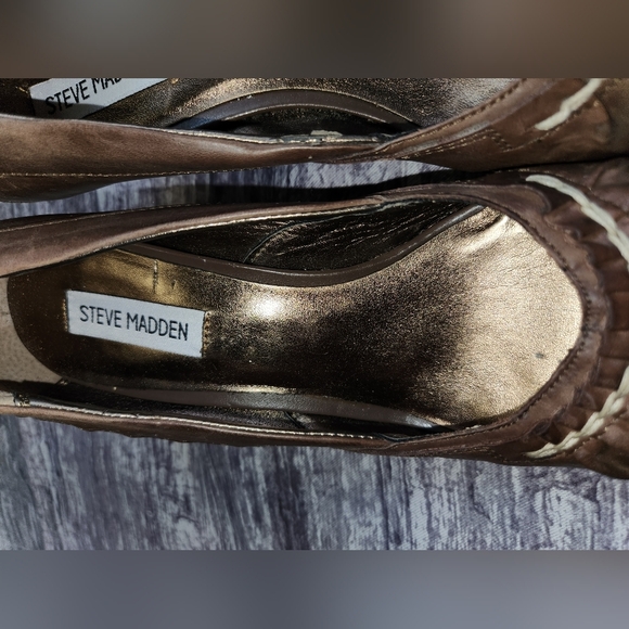 Steve Madden Brown Leather Ruched Round Toe Block Heel Pumps Comfortable Shoes - Picture 8 of 15